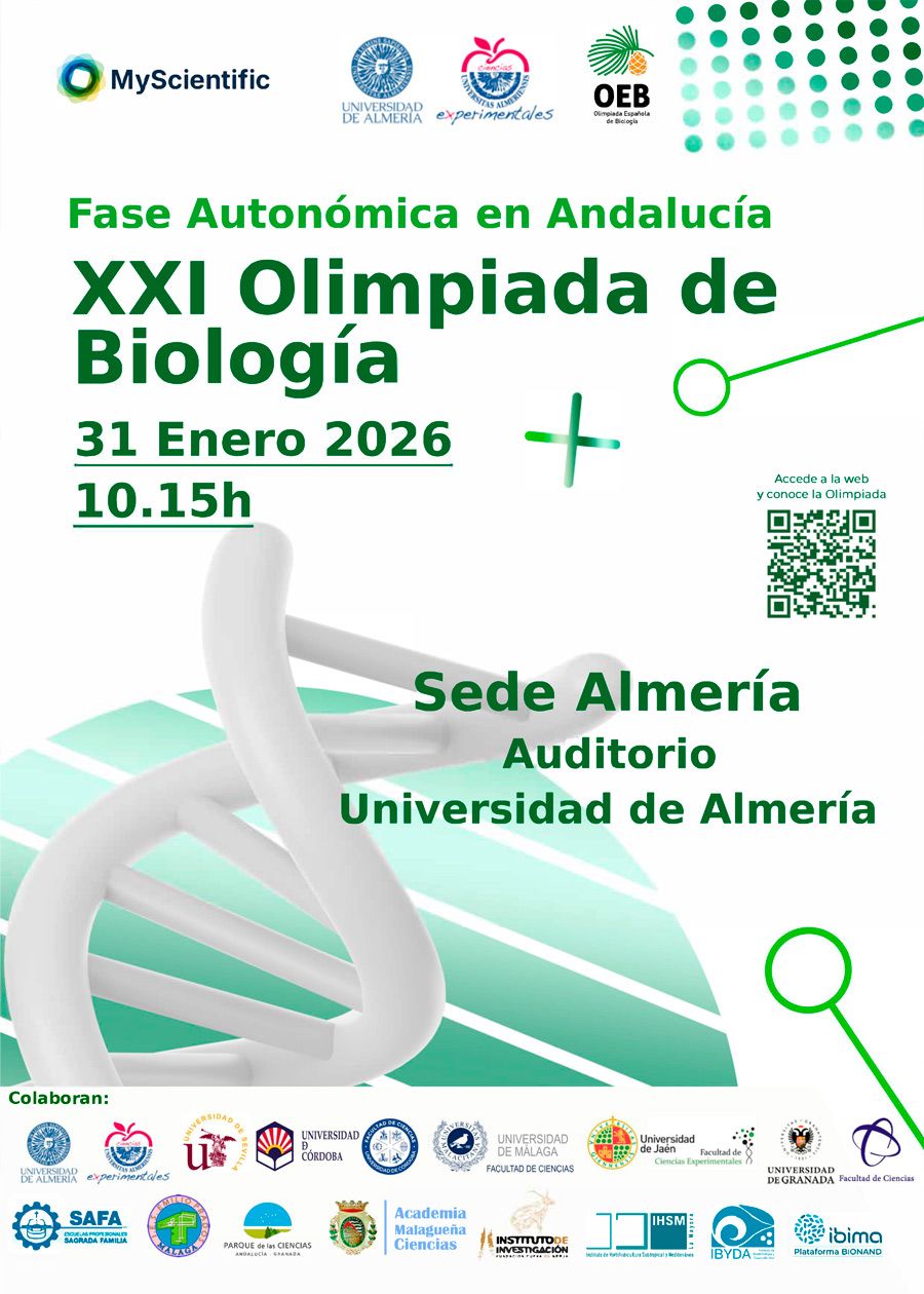 UALjoven. Cartel XXI Olimpiada de Biología  31 de enero 2026. Sede Almería de la Fase Autonómica en Andalucía